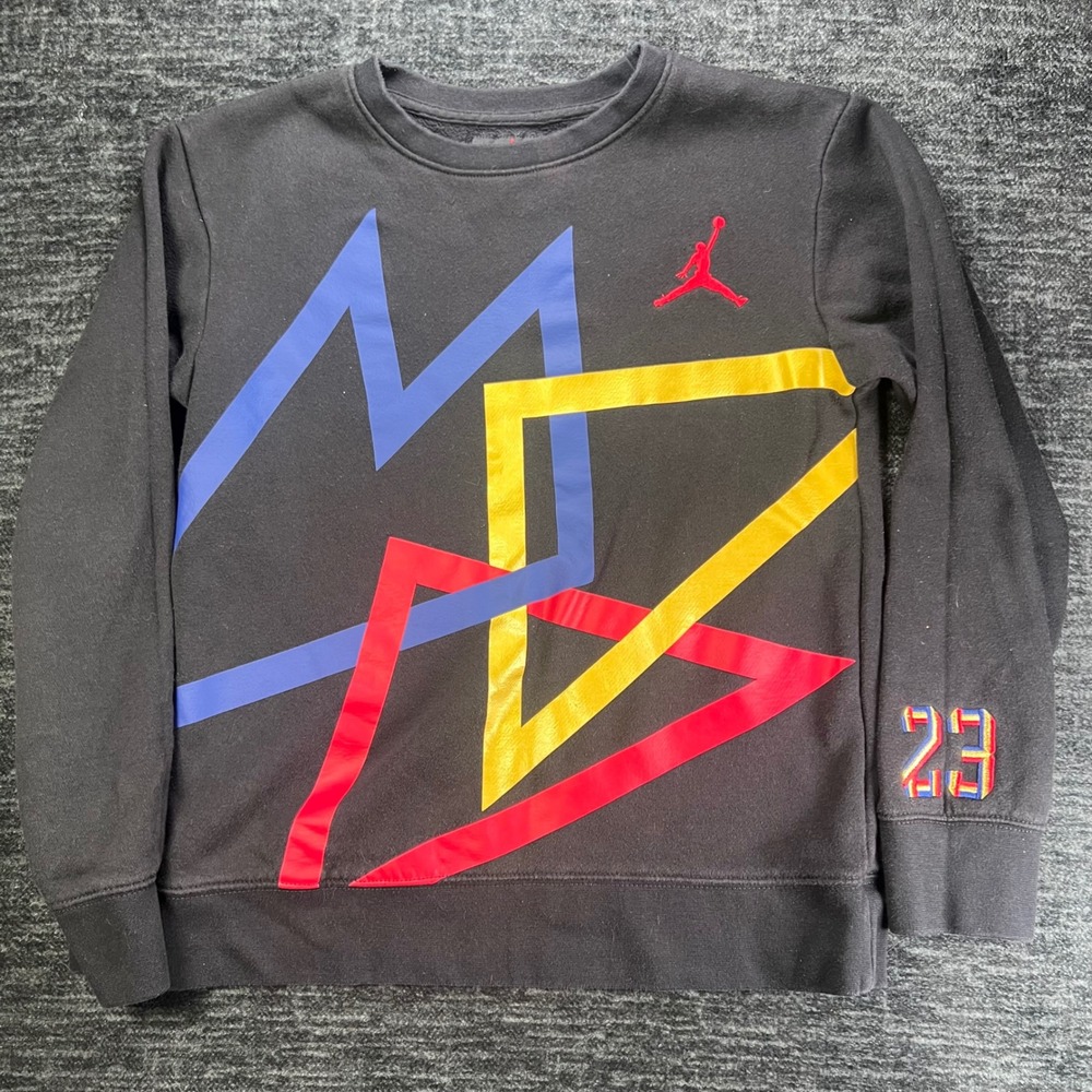Jordan Sweatshirt Boys Large Black Geometric Graphic Jumpman Embroidered 23